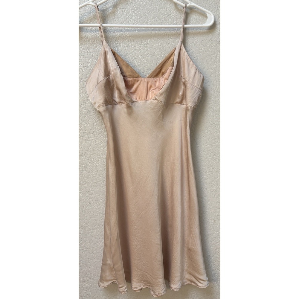 Anthropologie Colorblock Satin Slip Dress Champagne 90's Minimalist Soft Glam M - Picture 4 of 12